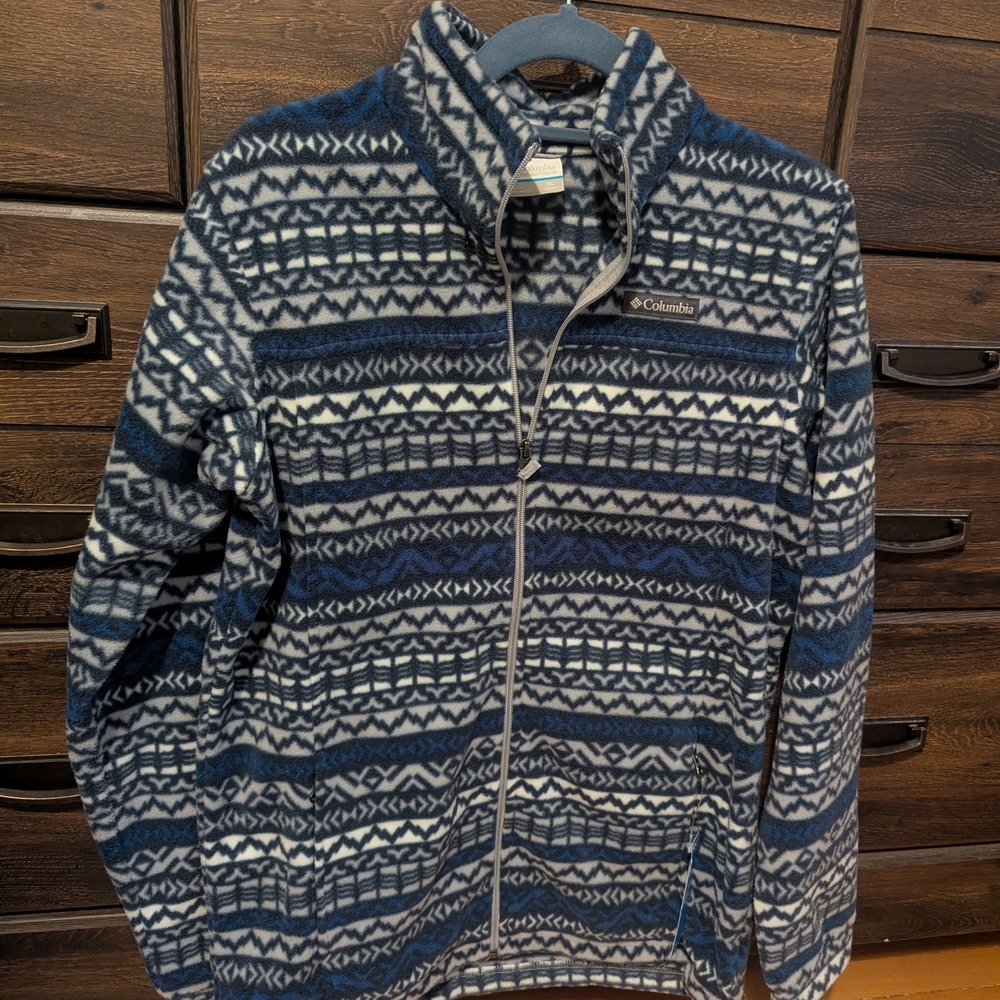 Columbia Men's Navy and White Patterned Full-Zip Fleece Jacket